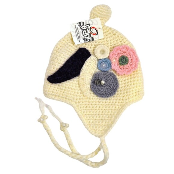 NWT Chaos Cream Knit Winter hat Ear Flaps Applique Flowers Boho Florette - Picture 1 of 4